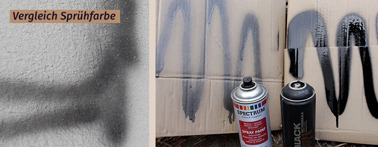 Vergleich "Billig"-Lack (vom Non-Food Discounter Action) mit typischem Graffiti-Lack (Montana Black)